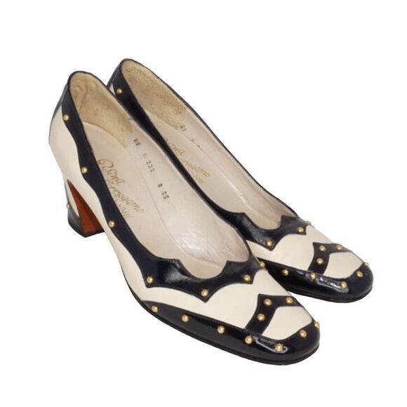Rosina Ferragamo Schiavone Rare Vintage Black and White Oxford Heels, Size 8 - Picture 9 of 11